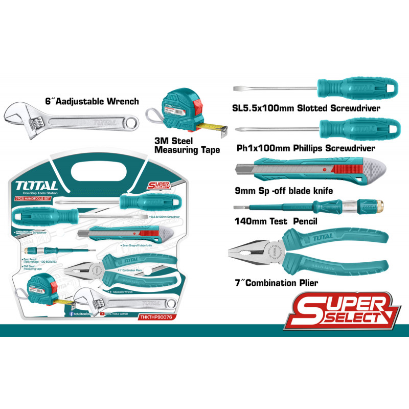 TOTAL 7Pcs Hand Tools Set Household Tool Set Model: THKTHP90076