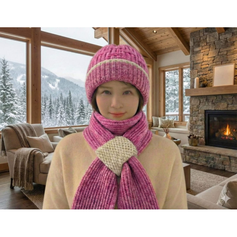 Windproof Cap with Scarf (Pink & Cream)