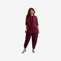 Women Ethnic Jacket, Kurta and Dhoti Pant Set Viscose Rayon (Red)