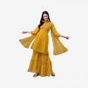 Women Kurta and Sharara Set Georgette (Yellow)
