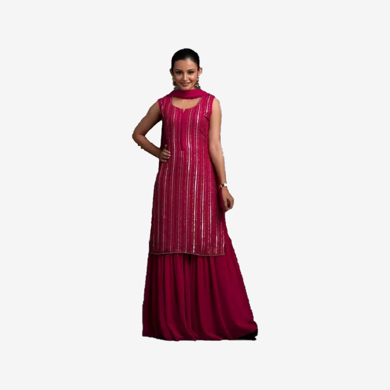 Women Kurta and Sharara Set Georgette (Red)