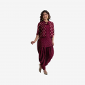 Women Ethnic Jacket, Kurta and Dhoti Pant Set Viscose Rayon (Red)