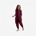 Women Ethnic Jacket, Kurta and Dhoti Pant Set Viscose Rayon (Red)