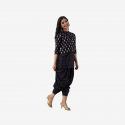 Women Ethnic Jacket, Kurta and Dhoti Pant Set Viscose Rayon (Black)