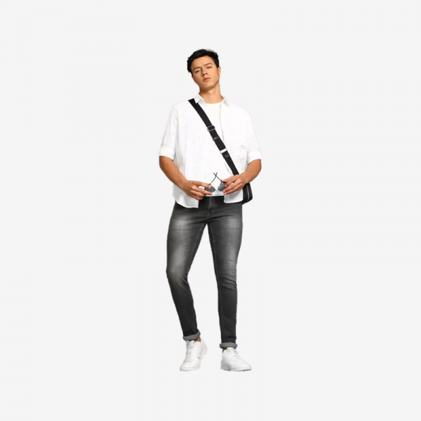 Men Slim Mid Rise Grey Jeans