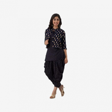 Women Ethnic Jacket, Kurta and Dhoti Pant Set Viscose Rayon (Black)