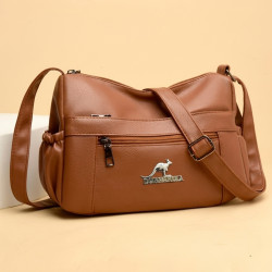 Soft Leather Women Crossbody Bag ( Brown )