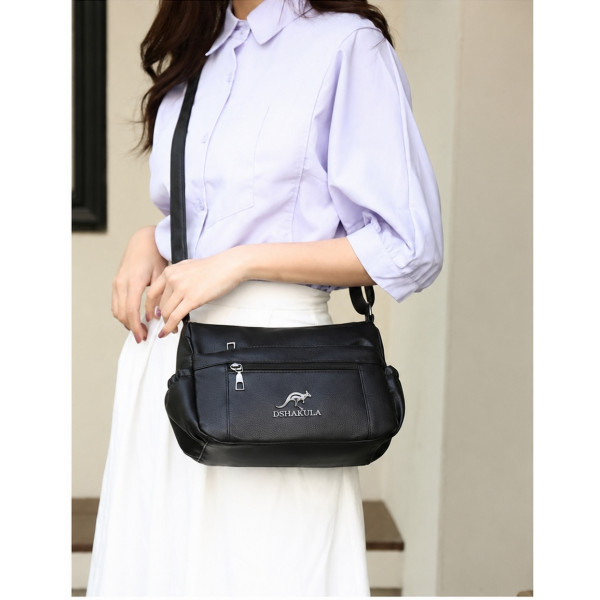 Soft Leather Women Crossbody Bag ( Black )