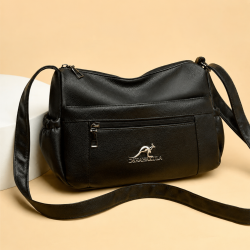Soft Leather Women Crossbody Bag ( Black )
