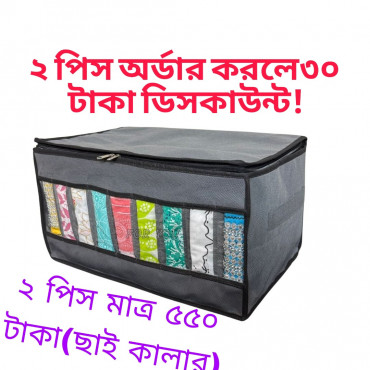 2 pics Transparent Full cover Cloth Organizer box(ASH/ছাই কালার)