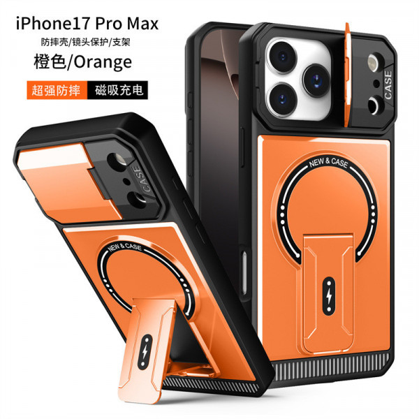 Orange Colour CamSheell Folding Bracket Armor Magnetic Phone Case for iPhone