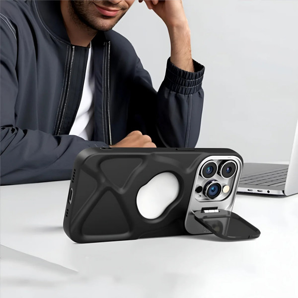 Fashion Logo Hole Magnetic Case for iPhone With Lens Protection Flip Stand Magsafe Silicone Soft Cover