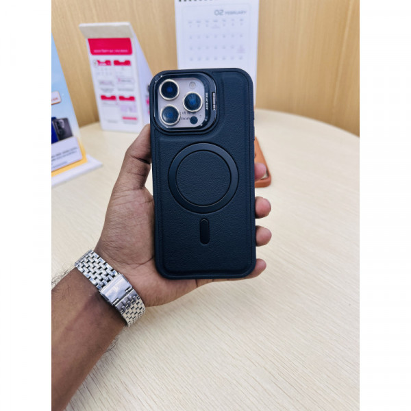 Skin Feel Shockproof PU Leather Magsafe With Camera Window Glass Case for iPhone