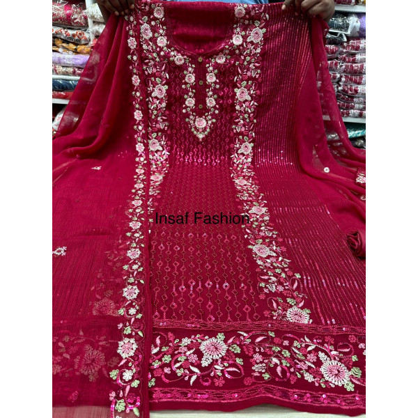 Indian Luxury Chiffon Georgette Ready party Dress All Over Sequence & Embroidery Work