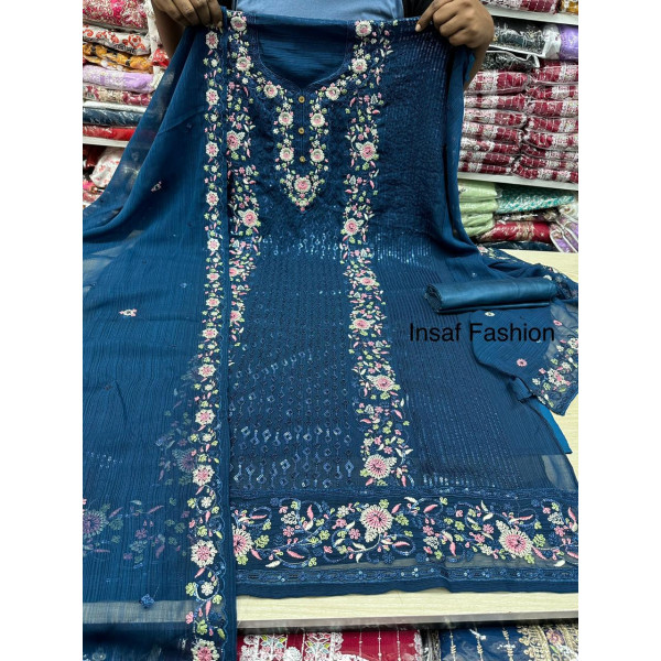 Indian Luxury Chiffon Georgette Ready party Dress All Over Sequence & Embroidery Work