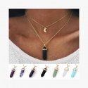 Women Crescent Moon Stone Jewelry Pendant Necklace