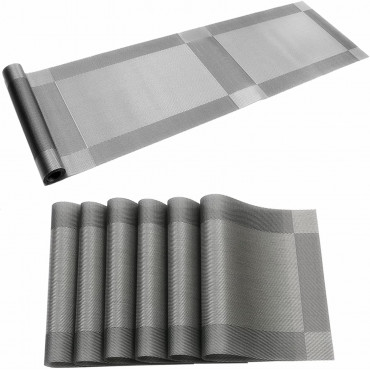 Table Runner & Placemat Set (6 Pcs + 1 Runner) silver