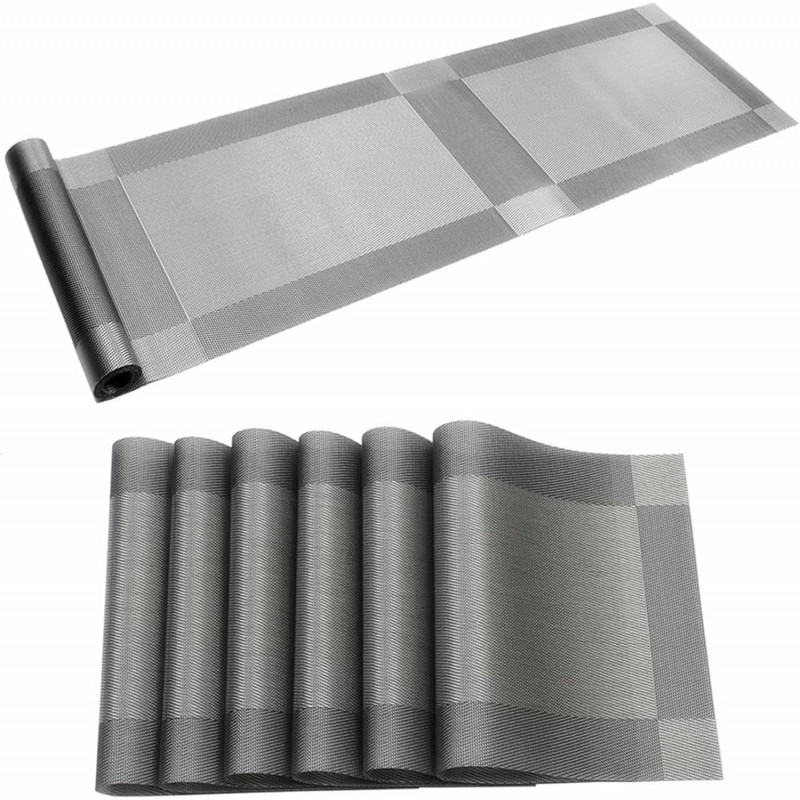 Table Runner & Placemat Set (6 Pcs + 1 Runner) silver