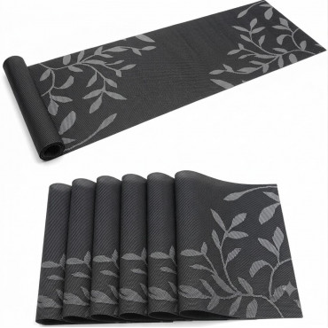 Table Runner & Placemat Set (6 Pcs + 1 Runner)black