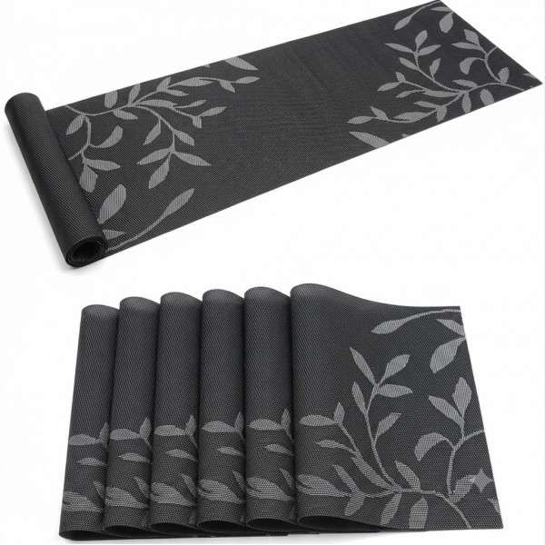 Table Runner & Placemat Set (6 Pcs + 1 Runner)black