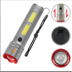 জাপানি ১০ ইঞ্চি ট্রচ লাইট সিলভার কালার Full Metal Super Power JAPANIESS Torch Light With Power Bank 20000 mah Battery-সাথে চার্জার এডেপ্টর ফ্রি