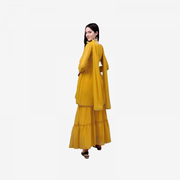Women Kurta and Sharara Set Georgette (Yellow)