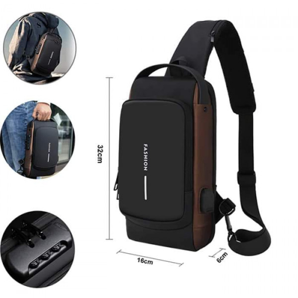 USB CHARGING ANTI THEFT SHOULDER BAG (BROWN )