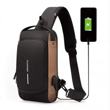 USB Charging Shoulder Bag(Brown)