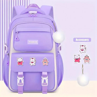 Kids Backpack Children School Bags for Girls Orthopedic Waterproof Primary Schoolbag Book Bag (Purple)