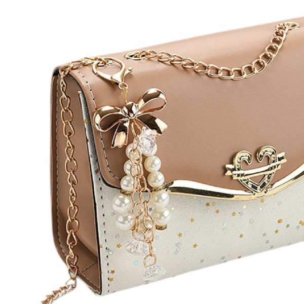 Golden Chain Strap Ladies Designer Bags Bowknot-decoration CrossBody Messenger Girls Fashion Confetti Purse Handbags (White)