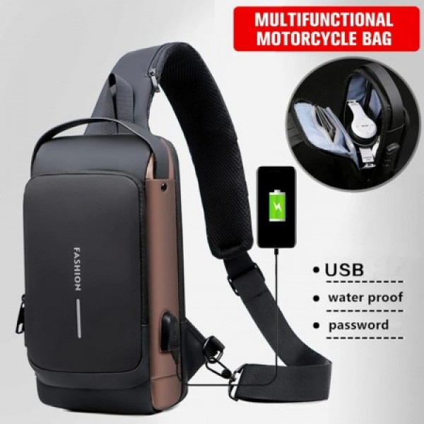 USB Charging Shoulder Bag(Brown)