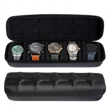5-Slot Watch Travel Box, Hard Shell with Soft Pillow & Handle, for Men Women