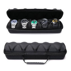 5-Slot Watch Travel Box, Hard Shell with Soft Pillow & Handle, for Men Women