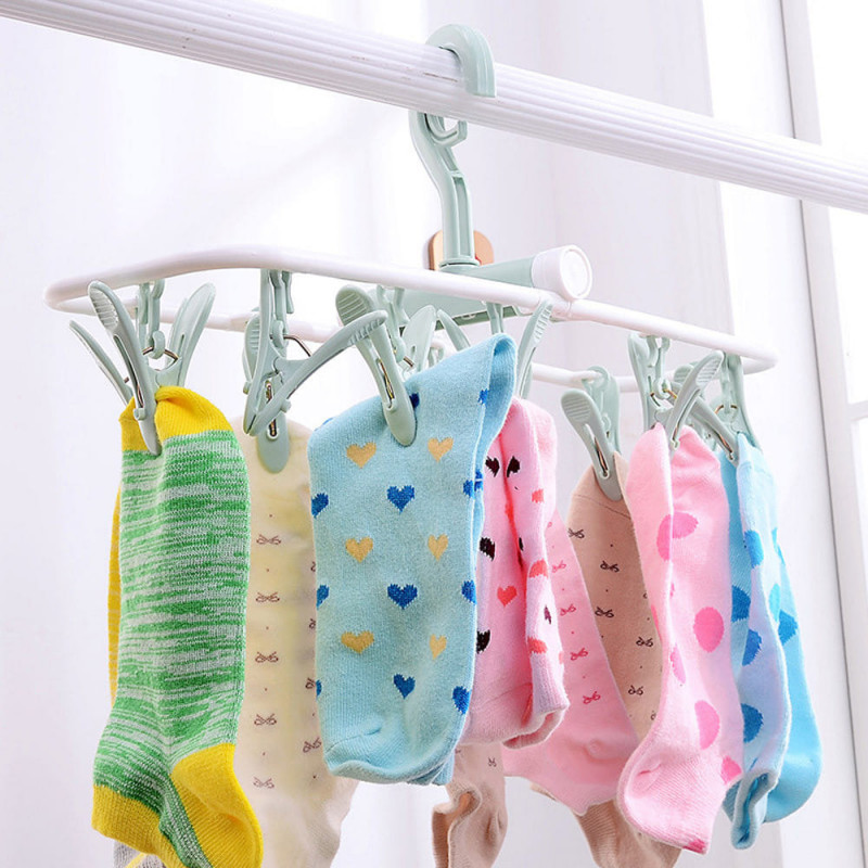 12 Clip Folding Drying Rack Multi-functional Fordable Underwear Socks Clips Plastic Clothes Clamps Hanger