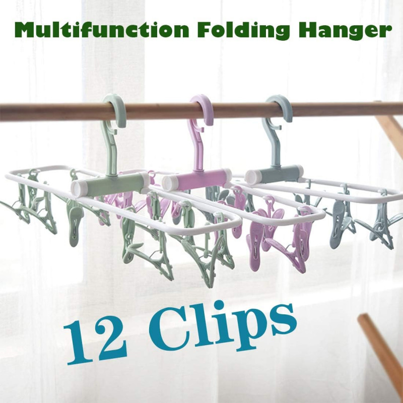 12 Clip Folding Drying Rack Multi-functional Fordable Underwear Socks Clips Plastic Clothes Clamps Hanger