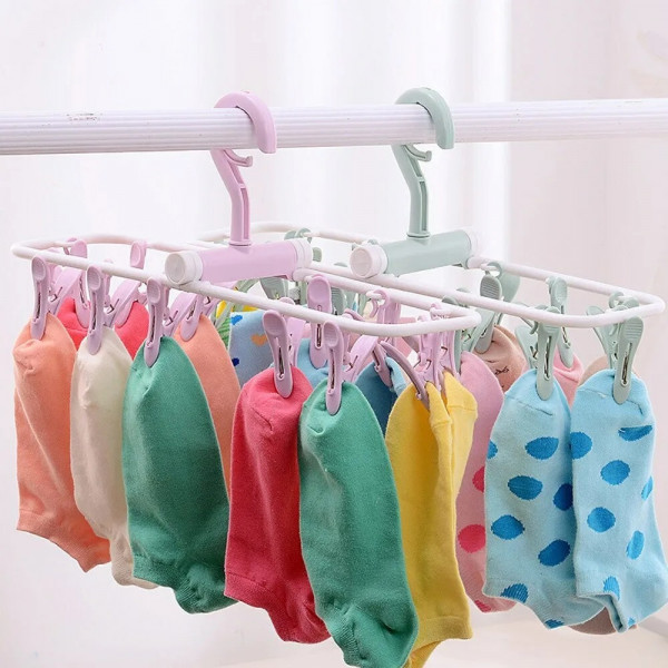 12 Clip Folding Drying Rack Multi-functional Fordable Underwear Socks Clips Plastic Clothes Clamps Hanger
