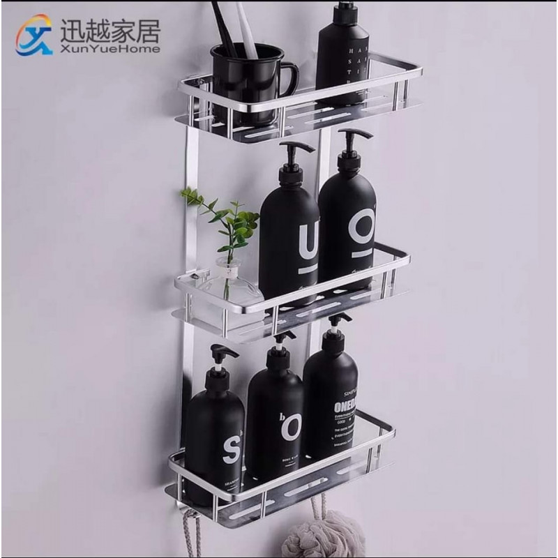 Bathroom Square Shelves Silver Aluminum Shower Basket Shampoo 3 Layer Holder Wall Hanger Storage Rack Organizer
