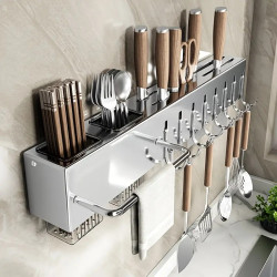 Multifunctional Stainless Steel Wall Mounted Storage Rack, Integrated Perforated Home Kitchen Storage Rack