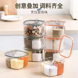 4 Compartment Transparent Spice Box with Spoon – Airtight Kitchen Container – Multipurpose Storage Box