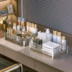 Glacier-print Desktop Makeup Organizer With Legs Clear Lipstick Split Vanity Storage Organizer Makeup Organizer Box