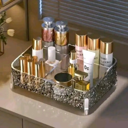 Glacier-print Desktop Makeup Organizer With Legs Clear Lipstick Split Vanity Storage Organizer Makeup Organizer Box