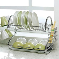 2 Layer Dish Drainer Rack Stainless Steel