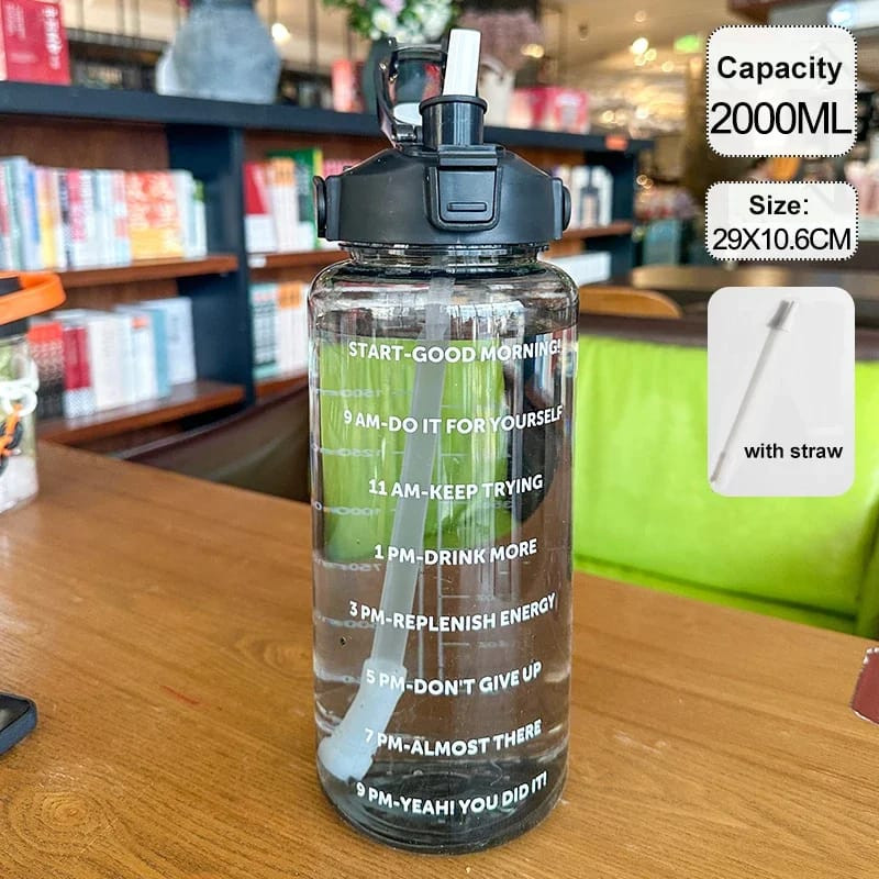 2 Liters Straw Plastic Water Bottle Large Portable Travel Bottle Sports Fitness Cup High Value Big Fat Cup Adult Universal