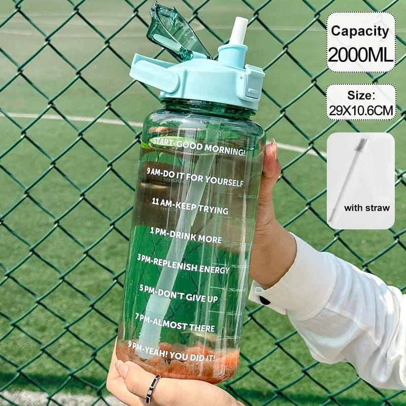 2 Liters Straw Plastic Water Bottle Large Portable Travel Bottle Sports Fitness Cup High Value Big Fat Cup Adult Universal