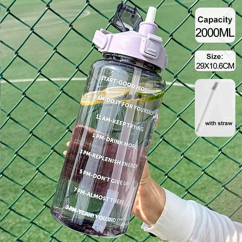 2 Liters Straw Plastic Water Bottle Large Portable Travel Bottle Sports Fitness Cup High Value Big Fat Cup Adult Universal