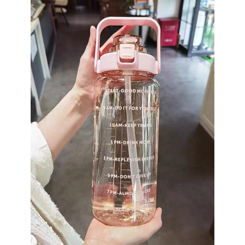 2 Liters Straw Plastic Water Bottle Large Portable Travel Bottle Sports Fitness Cup High Value Big Fat Cup Adult Universal