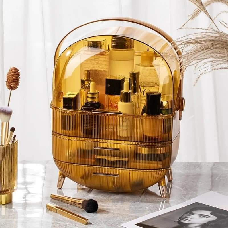 Dust & Water Proof Transparent Large Capacity Makeup Storage Box With Handle