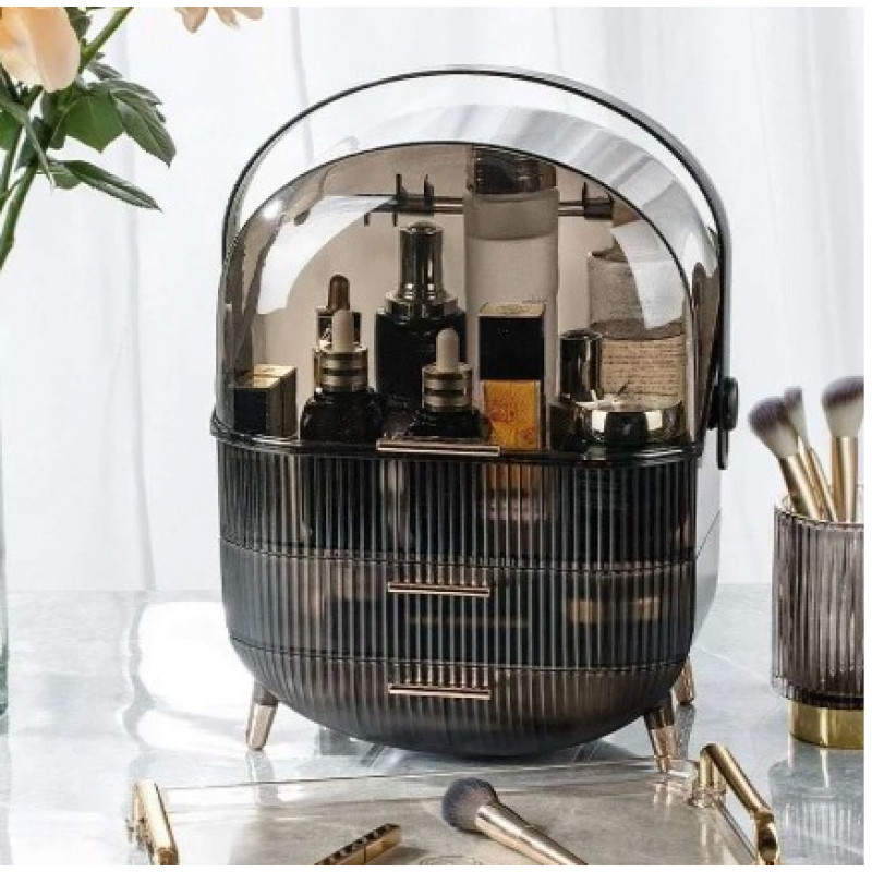 Dust & Water Proof Transparent Large Capacity Makeup Storage Box With Handle