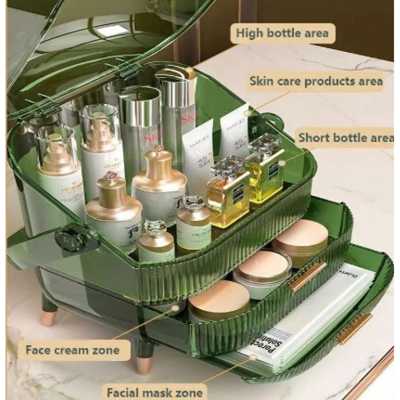 Dust & Water Proof Transparent Large Capacity Makeup Storage Box With Handle