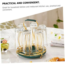 Glass Cup Mug Rack Holder Drying Hanger for Kitchen- gold Colour With Water Tray Glass Holder
